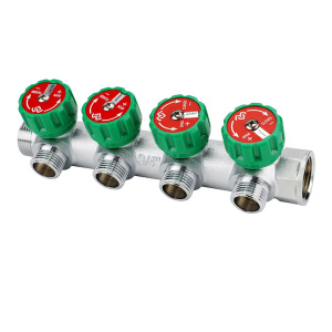 Коллектор распределительный 3/4" ВР/НР на 4 выхода 1/2" НР хромированный VARMEGA