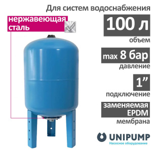 Гидроаккумулятор UNIPUMP ГВ 100Н (БЭЗ) вертикальный