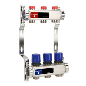 Коллектор распределительный для отопления 1" ВР, на 3 контура 3/4" евроконус VARMEGA