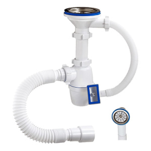 Сифон для мойки 3 1/2"х40 мм с универсальным переливом и гибкой трубой 40-40/50 мм,ОРИО