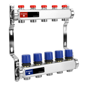 Коллектор распределительный для отопления 1" ВР, на 5 контуров 3/4" евроконус VARMEGA