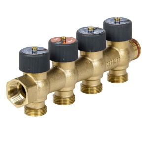 Коллектор регулирующий на 4 выхода под евроконус 3/4"х3/4" с функцией отключения, бронза, ZEISSLER