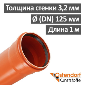 Труба канализационная НПВХ наружная SN4 125 х 3,2 х 1000 мм Ostendorf Германия