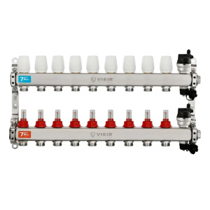 Коллектор из нержавеющей стали с расходомерами 1"x3/4" на 9 контуров (без кранов) VIEIR
