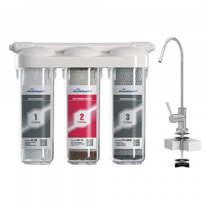 Трехступенчатая система очистки воды Аквабрайт АБФ-ТРИА - АНТИЖЕЛЕЗО с отдельным краном