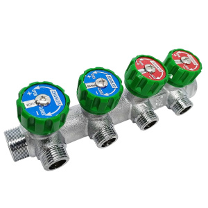 Коллектор регулирующий на 4 выхода под евроконус 1"х3/4", никелированный, ZEISSLER