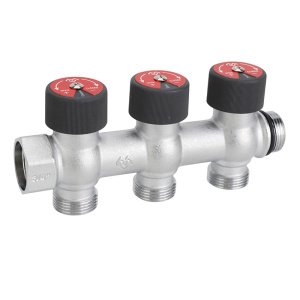 Коллектор распределительный 3/4" х 3/4"ЕК, на 2 выхода, хром, VARMEGA