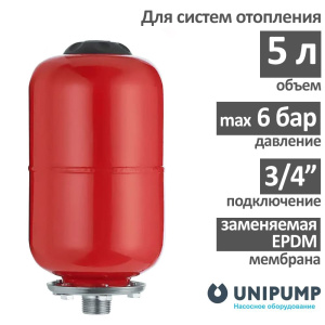 Расширительный бак вертикальный подвесной UNIPUMP (5 л.)