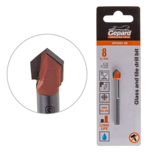 Сверло по плитке / стеклу 8 x 58 мм трехгр. хвостовик GEPARD