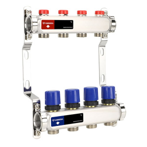 Коллектор распределительный для отопления 1" ВР, на 4 контура 3/4" евроконус VARMEGA
