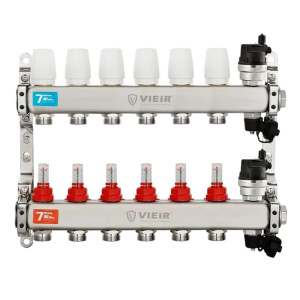 Коллектор из нержавеющей стали с расходомерами 1"x3/4" на 6 контуров (без кранов) VIEIR
