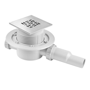Трап душевой McALPINE HCFG3-ICE со стальной решеткой 120 х 120 мм, боковой Трап душевой McALPINE HCFG3-ICE со стальной решеткой 120 х 120 мм, боковой