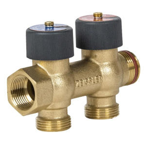 Коллектор регулирующий на 2 выхода под евроконус 3/4"х3/4" с функцией отключения, бронза, ZEISSLER