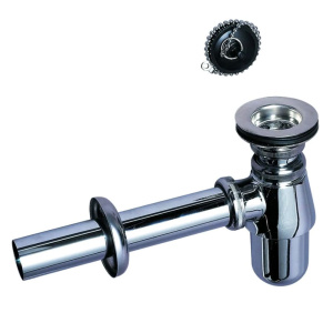 Сифон для раковины латунный 1 1/4" х 32 мм с выпуском, пробкой, пристенной трубкой и розетокй, хром, WIRQUIN SL213