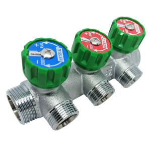 Коллектор регулирующий на 3 выхода под евроконус 1"х3/4", никелированный, ZEISSLER