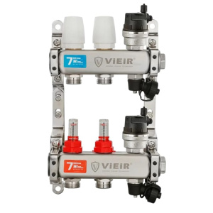 Коллектор из нержавеющей стали с расходомерами 1"x3/4" на 2 контура (без кранов) VIEIR