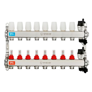 Коллектор из нержавеющей стали с расходомерами 1"x3/4" на 8 контуров (без кранов) VIEIR