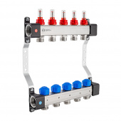 Коллектор на 5 контуров из нержавеющей стали KAN-therm InoxFlow UFS с расходомерами и вентилями для сервоприводов