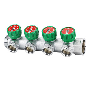 Коллектор распределительный 1" ВР/НР на 4 выхода 1/2" НР хромированный VARMEGA