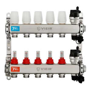 Коллектор из нержавеющей стали с расходомерами 1"x3/4" на 5 контуров (без кранов) VIEIR
