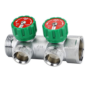 Коллектор распределительный 1" ВР/НР на 2 выхода 1/2" НР хромированный VARMEGA