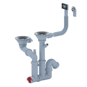 Сифон для мойки двойной 3 1/2" х 40 мм смещенный с переливом и отводом АНИ Пласт