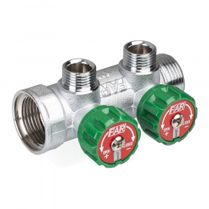 Коллектор регулирующий проходной 1" (ВР-НР) с 2 отводами 3/4" НР под евроконус MULTIFAR FAR