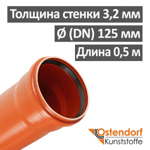 Труба канализационная НПВХ наружная SN4 125 х 3,2 х 500 мм Ostendorf Германия