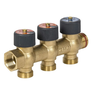 Коллектор регулирующий на 3 выхода под евроконус 3/4"х3/4" с функцией отключения, бронза, ZEISSLER