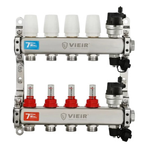 Коллектор из нержавеющей стали с расходомерами 1"x3/4" на 4 контура (без кранов) VIEIR