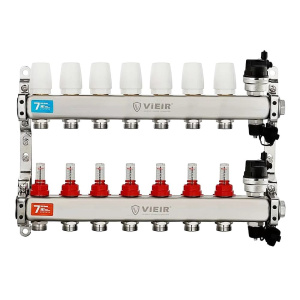 Коллектор из нержавеющей стали с расходомерами 1"x3/4" на 7 контуров (без кранов) VIEIR