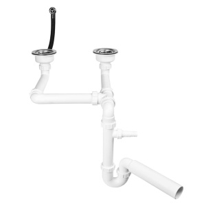 Сифон для двойной мойки 1 1/2" х 50 мм с удлинителями и круглым переливом SPACE SAVING