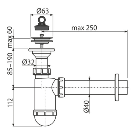 Сифон для умывальника DN 40 Alcaplast A41 с нержавеющей решеткой DN63