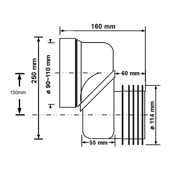 Труба фановая со смещением 150 мм, L 160 мм с манжетой, McALPINE MRWCLO-15