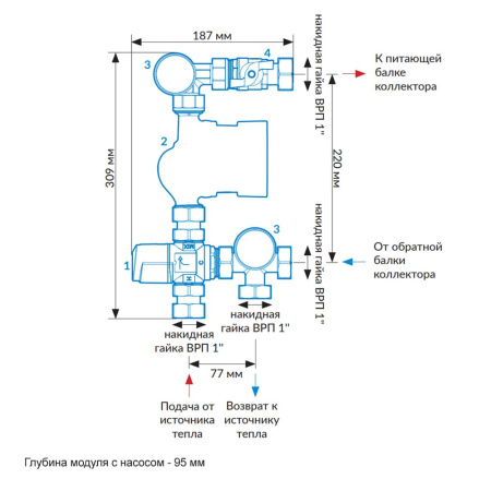 Смесительный узел для коллектора теплого пола Afriso BTU 501 AP с насосом Afriso APH 160 15-7/130 (Kvs 2.5)