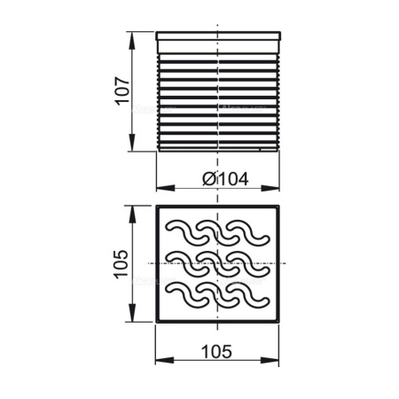 Горло сливного трапа с решеткой 105x105 мм (нержавеющая сталь) AlcaPlast APV0600