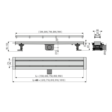 Трап для душа с решеткой DOUBLE9 550 х 81 мм Alcaplast APZ13