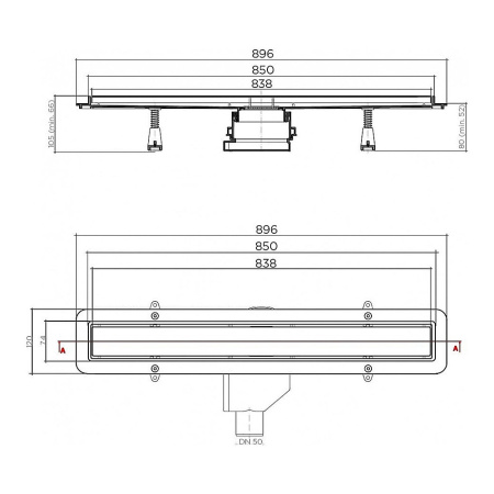 Душевой трап линейный 850 мм 2в1 Pestan Confluo Primo Compact Line MATTE BLACK (чёрный матовый / под плитку)