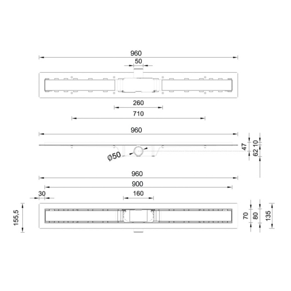 Трап для душа STYRON с решеткой "Гармония", 900 мм