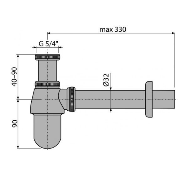 Сифон для умывальника DN32 Alcaplast A431 DESIGN с накидной гайкой, металлический