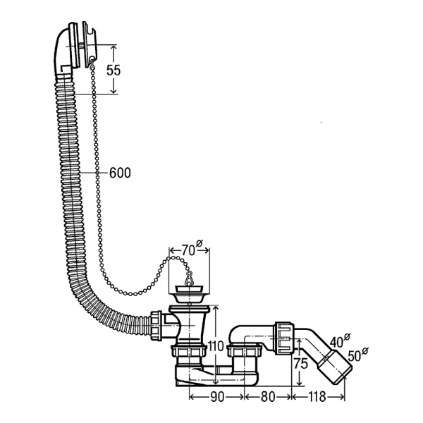 Сифон для ванны с переливом 1"1/2 х 40/50 мм Viega