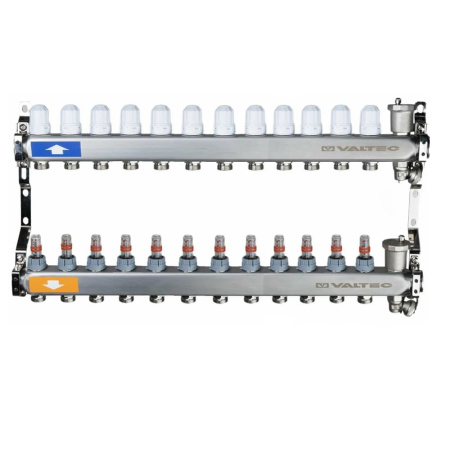 Коллекторный блок из нержавеющей стали на 12 выходов 1" x 3/4" (евроконус) Valtec
