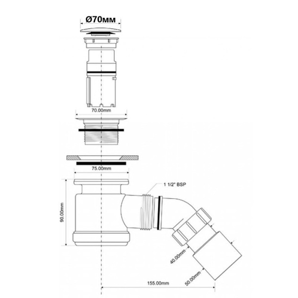Сифон для душевого поддона хром McALPINE HC2650-EXT Сифон для душевого поддона хром McALPINE HC2650-EXT