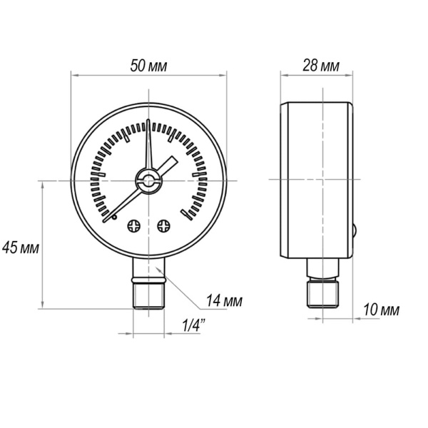 Манометр радиальный VARMEGA 10 bar 50 мм  (1/4")
