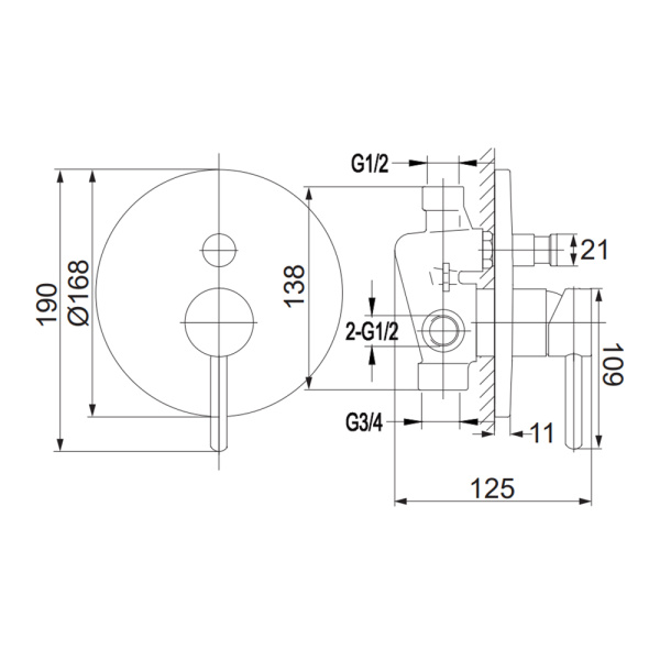 Смеситель для ванны скрытого монтажа Omnires Y BLACK Y1235BL черный