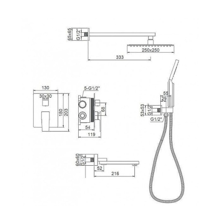Душевая система Ledeme L2478-2 встраиваемая хром