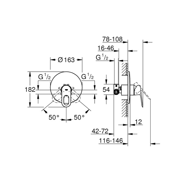 Смеситель скрытого монтажа для душа Grohe BauLoop 29080000 Смеситель скрытого монтажа для душа Grohe BauLoop 29080000