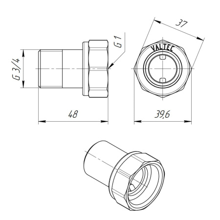 Полусгон с накидной гайкой 1" ВР х 3/4" НР Valtec