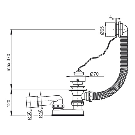 Сифон для ванны с переливом Alcaplast A501, 57 cм