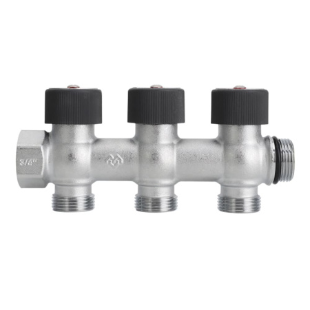 Коллектор распределительный 3/4" х 3/4"ЕК, на 2 выхода, хром, VARMEGA